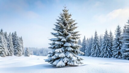 Winter Wonderland: Double Exposure of Snow-Covered Fir Trees & Majestic Forest Landscape