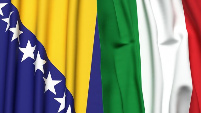 Flags of BOSNIA and ITALY with realistic cloth texture