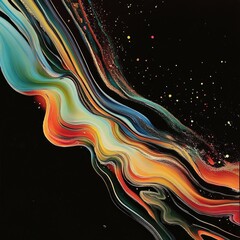 Abstract fluid art, vibrant colors flowing on a black background