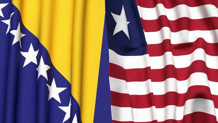 Flags of BOSNIA and LIBERIA with realistic cloth texture