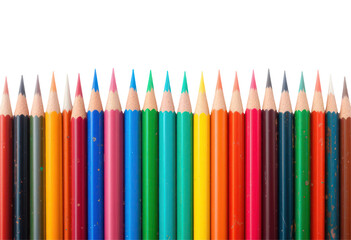 Fototapeta premium colored pencils isolated on transparent or white background. Colored pencils arranged in a row 