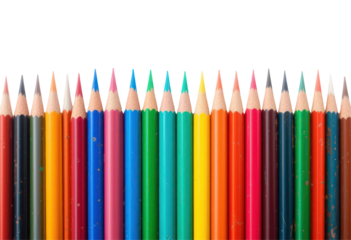 colored pencils isolated on transparent or white background. Colored pencils arranged in a row