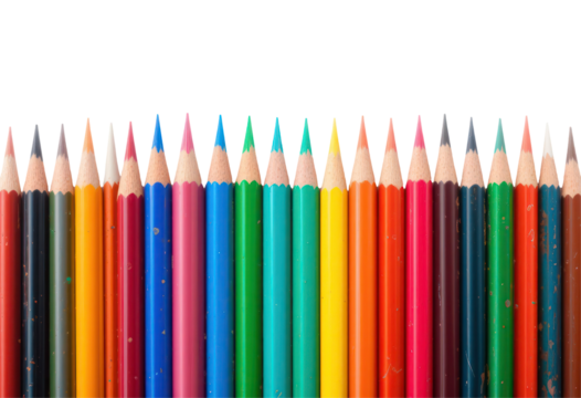 colored pencils isolated on transparent or white background. Colored pencils arranged in a row  - Powered by Adobe