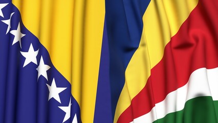 Flags of BOSNIA and SEYCHELLES with realistic cloth texture