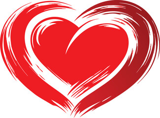 Hand-drawn red heart brush strokes vector design.