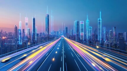 Fototapeta premium Futuristic city highway at twilight