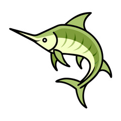 Naklejka premium Green Swordfish Cartoon Illustration Aquatic, Ocean, Sea Life