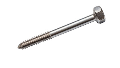 A close up shot of a metal screw with a hexagonal head against a plain  in a studio shot on transparent background png