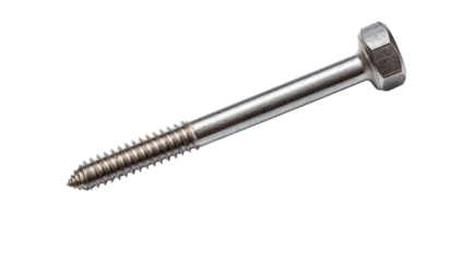 A close up shot of a metal screw with a hexagonal head against a plain  in a studio shot on transparent background png