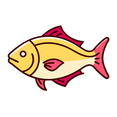 Cute Cartoon Yellow Fish Illustration, Pink Fins, Sea Life