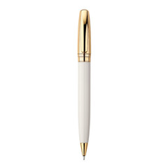Naklejka premium A white pen with a gold cap and tip centered on a in a studio shot with soft lighting on transparent background png