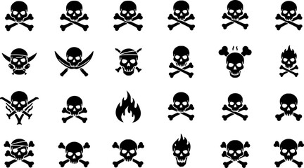 set of Crossbones and skull death flat vector icon for apps and games

