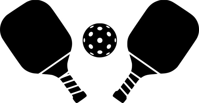 black pickleball paddles and ball clip art preview