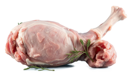 Raw whole lamb leg isolated on transparent background