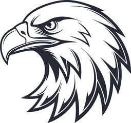Silhouette of an eagle's head in vector art style, set against a clean white background for a striking logo effect
