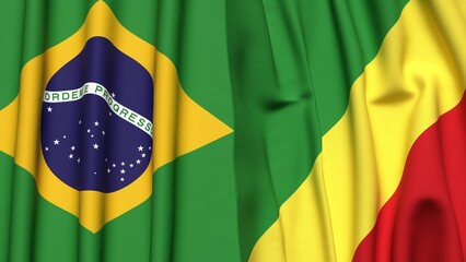 Flags of BRAZIL and CONGO R with realistic cloth texture