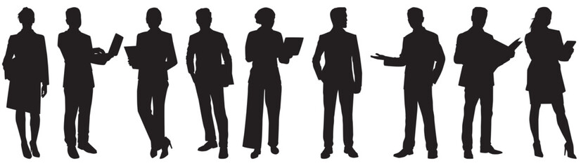 silhouette of business people standing in group