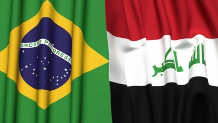 Fototapeta premium Flags of BRAZIL and IRAQ with realistic cloth texture