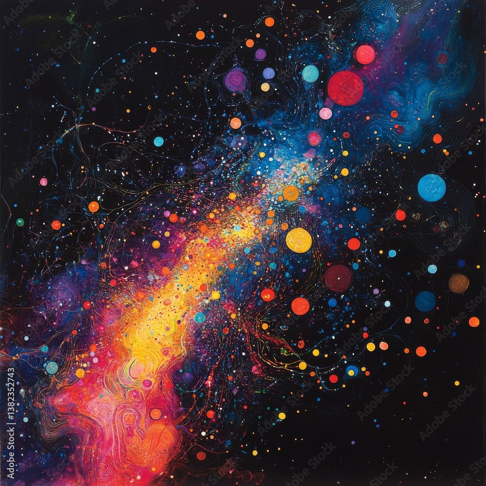 Aufkleber cosmic bloom: a vibrant explosion of color and light in the deep darkness of space, abstract paintin