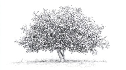 Pencil sketch of a laden fruit tree outdoors