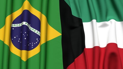 Flags of BRAZIL and KUWAIT with realistic cloth texture