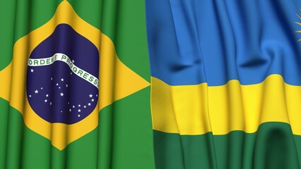 Flags of BRAZIL and RWANDA with realistic cloth texture