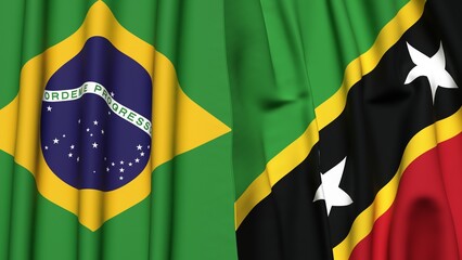 Flags of BRAZIL and SAINT KITTS with realistic cloth texture