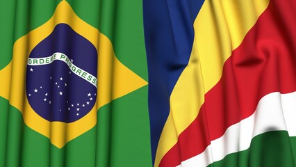 Flags of BRAZIL and SEYCHELLES with realistic cloth texture