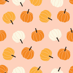 Seamless Pumpkin Pattern with Orange and White Pumpkins Fall and Halloween Design