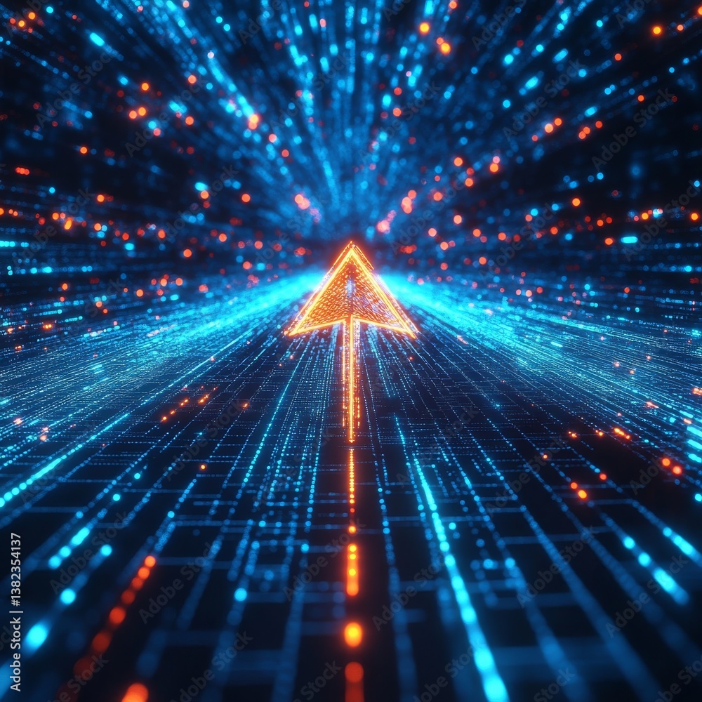 Leinwandbilder futuristic data flow: glowing arrow navigating a digital grid, representing technological advancemen