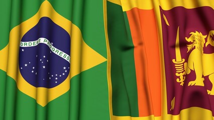Flags of BRAZIL and SRI LANKA with realistic cloth texture