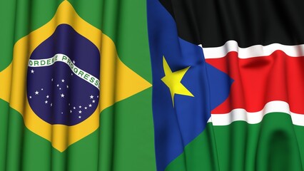 Flags of BRAZIL and SOUTH SUDAN with realistic cloth texture