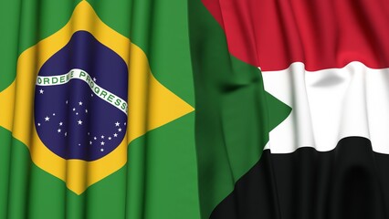 Flags of BRAZIL and SUDAN with realistic cloth texture