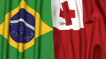 Fototapeta premium Flags of BRAZIL and TONGA with realistic cloth texture