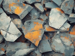 A photorealistic close-up of rubble, showcasing their hues and unique textures