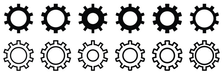 Gear set settings icon  Black and white outline of  vector  illustration