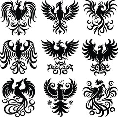 Phoenix Bird Silhouette | Legendary Rebirth and Flame Bird Illustration Phoenix Bird Silhouette | Mythical Firebird and Fantasy Creature Vector