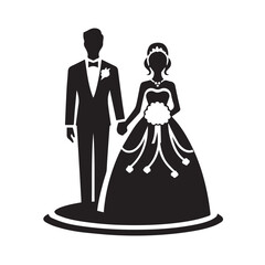 Fototapeta premium bride and groom silhouettes Vector on white background 