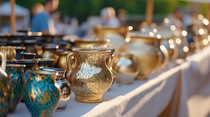 Fototapeta premium Decorative Pottery Display at Outdoor Market