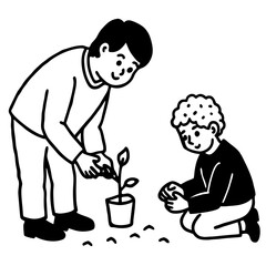 boy and girl watering plants