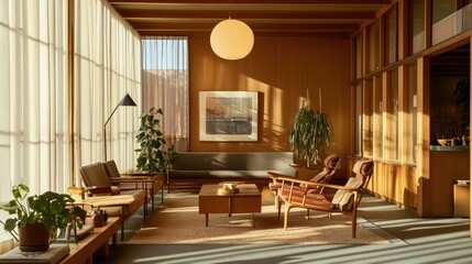 Mid-Century Modern Living Room bathed in Sunlight