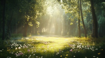 Obraz premium Serene Botanical Background with a tranquil forest 