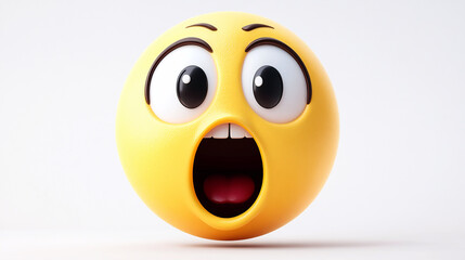 Fototapeta premium Astonished face three dimensional emoji. Shocked face emoticon isolated on white background