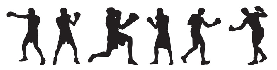 set of boxing player silhouette 