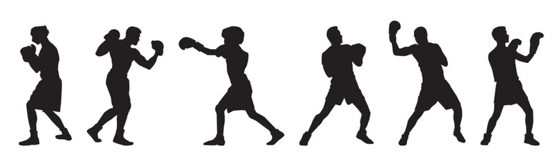 set of boxing player silhouette 