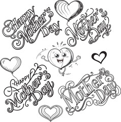 Happy Mothers Day 4 Icon Set Vector an White Background