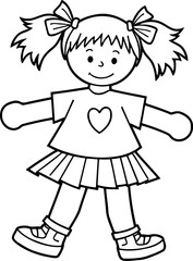 hand-drawn of a cute girl doll in a dress