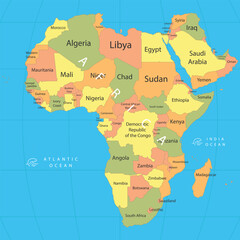 Obraz premium africa map flat colour design blue background 