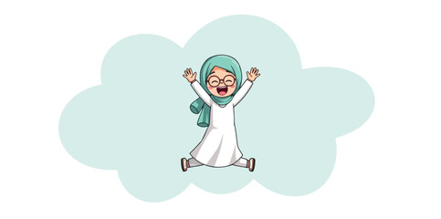joyful girl in hijab leaps with excitement