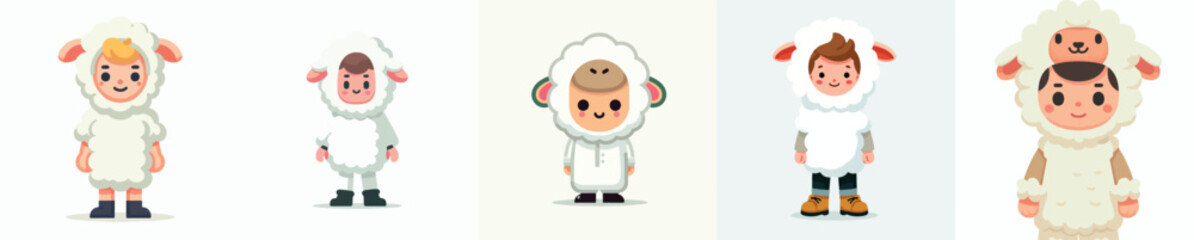 a set of vectors of boys wearing sheep costumes